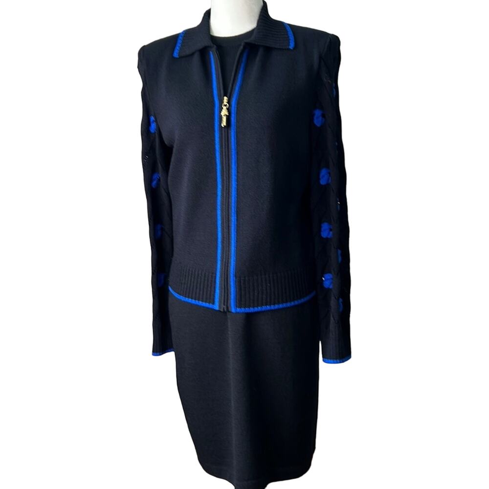 Women’s Santana knit Vintage St John zip cardigan and sleeveless dress set sz 2